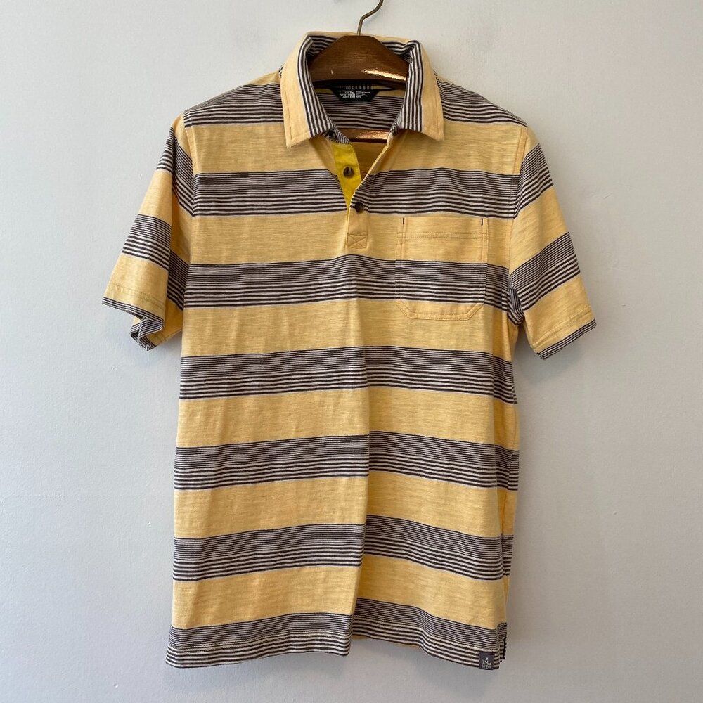 The North Face Yellow Striped Short Sleeve Polo Shirt Mens Medium